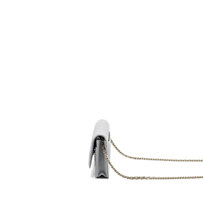 CHANEL Classic Wallet On Chain Caviar Light Grey LGHW (Microchip)