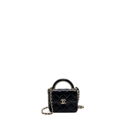 chanel top handle mini flap bag with chain lambskin black LGHW (microchip)