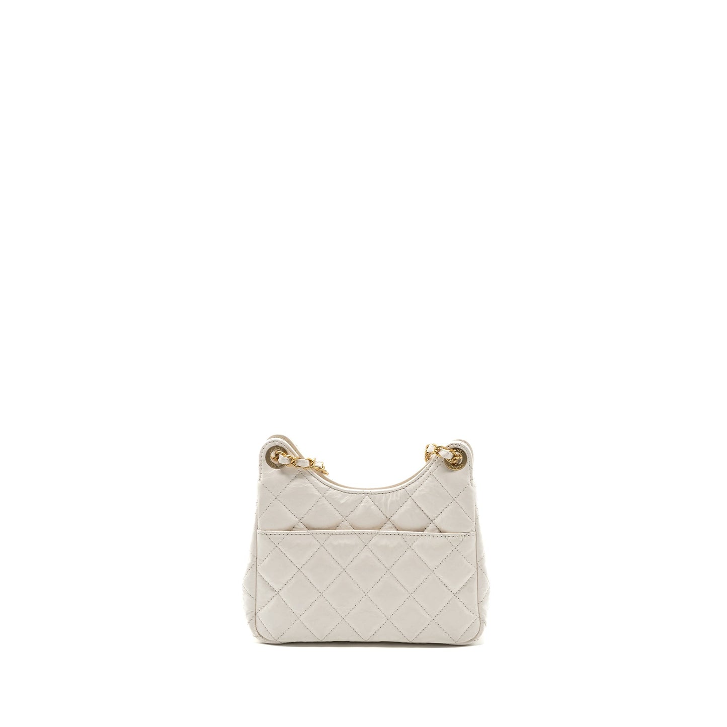 Chanel 23b Small Hobo Bag Shiny Calfskin White Brushed GHW(Microchip)