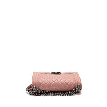 Chanel medium boy bag lambskin light pink ruthenium hardware