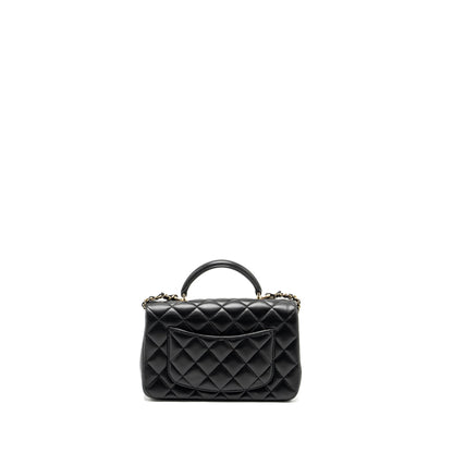 CHANEL Top Handle Mini Rectangular Flap Bag Lambskin Black LGHW (microchip)