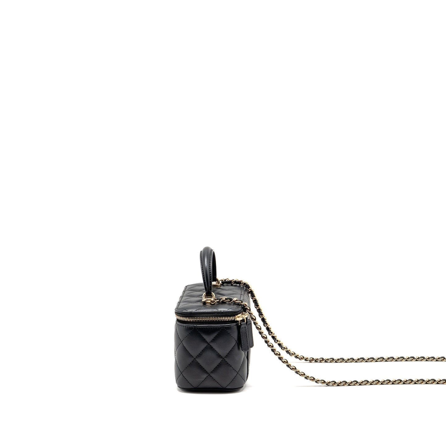 Chanel Top Handle Long Vanity Case with Chain Lambskin Black LGHW (microchip)