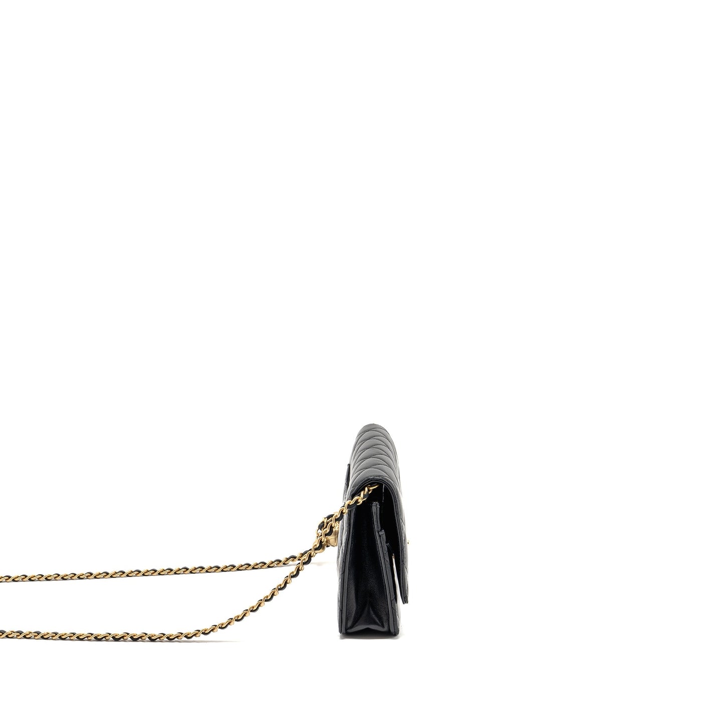 Chanel Pearl Crush Wallet on Chain Lambskin Black GHW (microchip)