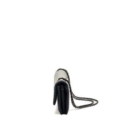 Chanel quilted flap with fabric edge lambskin grey/ black with black hardware
