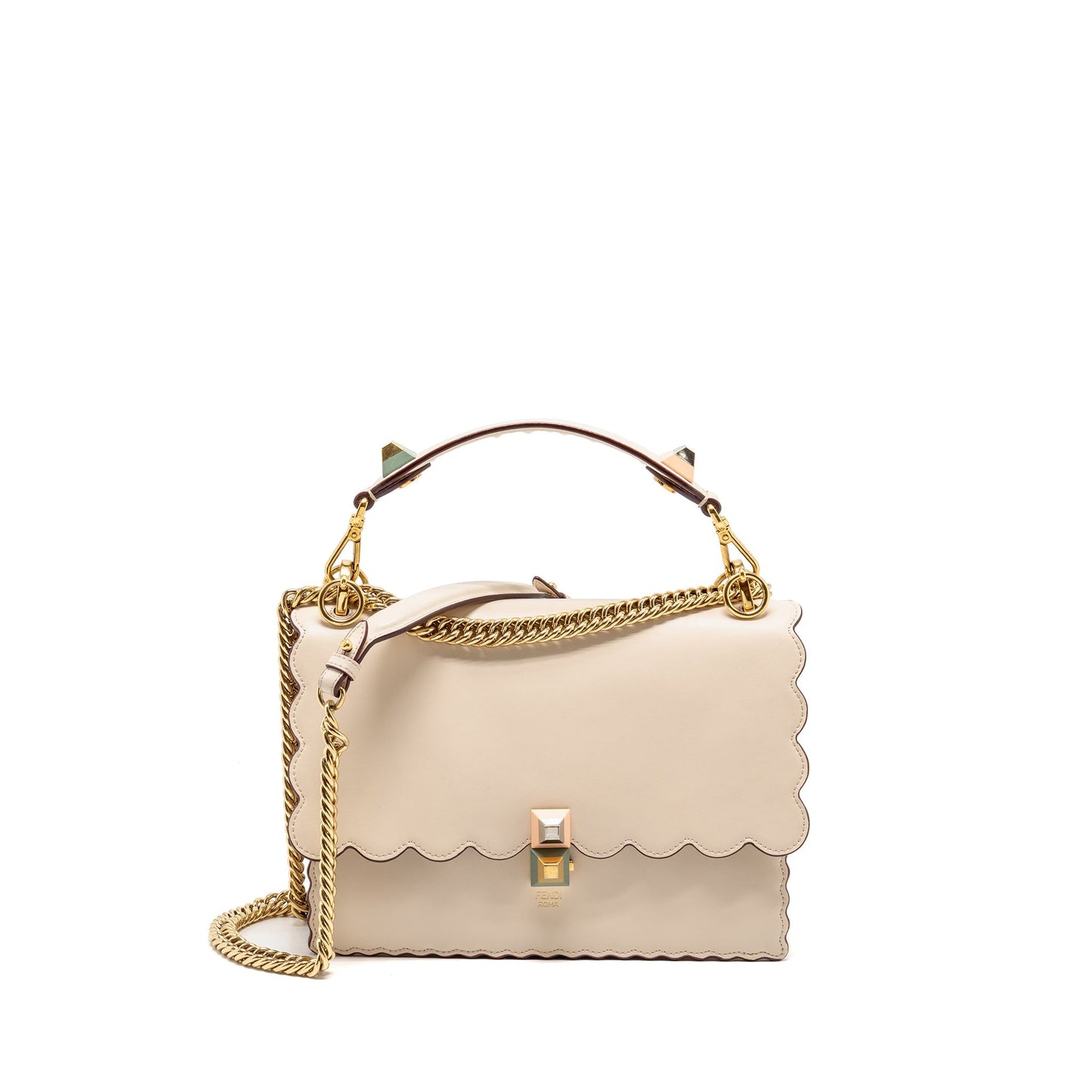 Fendi Kan I Flap Purse Calfskin Leather Cream White