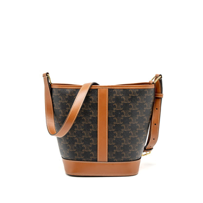 Celine Small Bucket Purse Triomphe Canvas/Calfskin Tan
