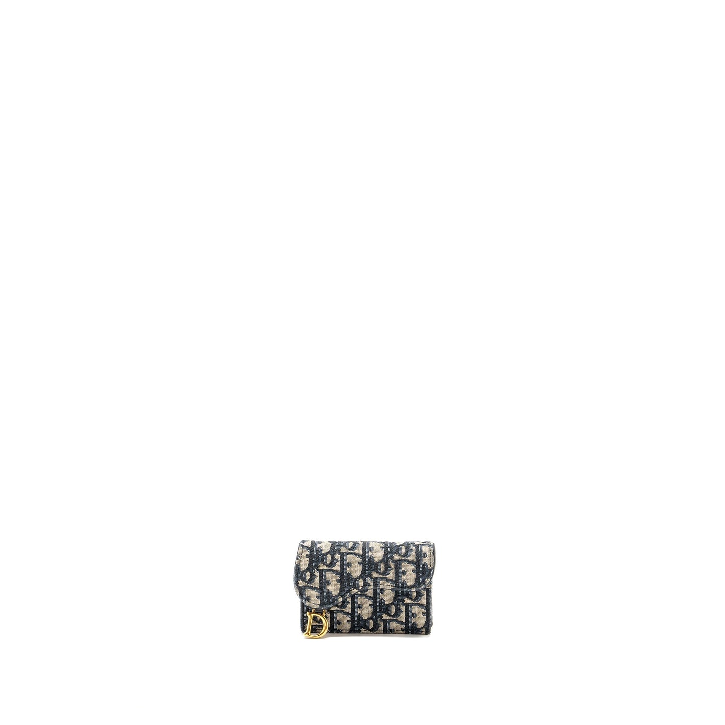Dior Saddle Flap Card Holder Oblique Canvas blue