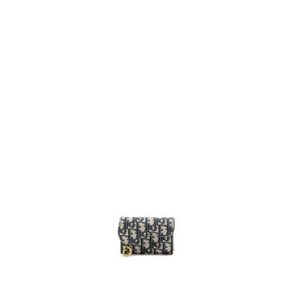 Dior Saddle Flap Card Holder Oblique Canvas blue