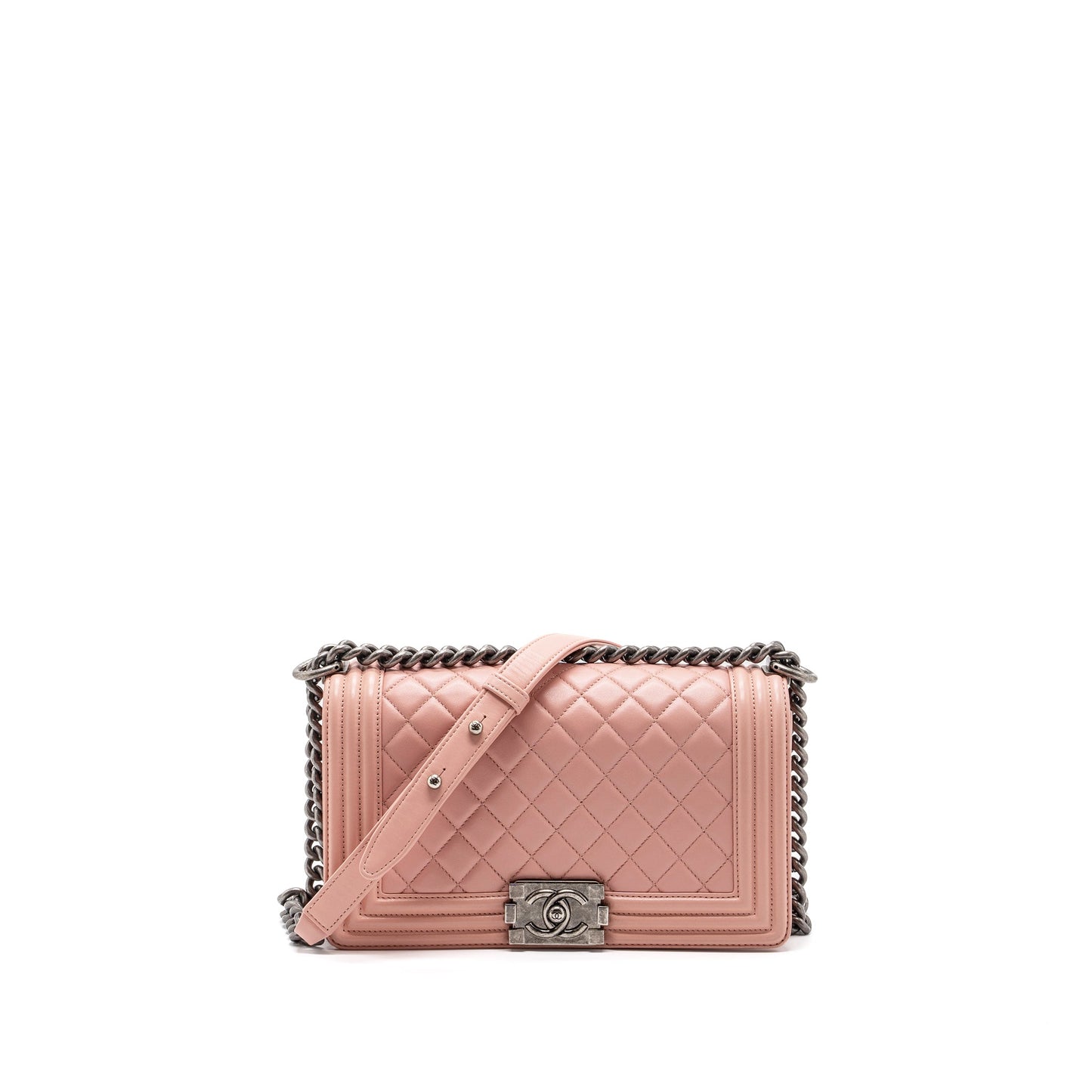 Chanel medium boy bag lambskin light pink ruthenium hardware