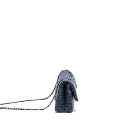 Chanel 2.55 226 reissue double flap bag tweed dark grey / blue ruthenium hardware