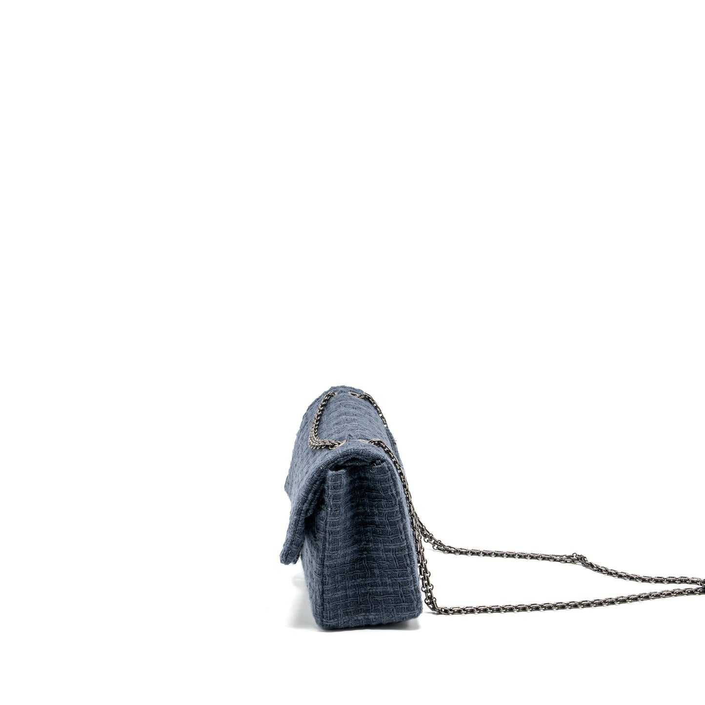 Chanel 2.55 226 reissue double flap bag tweed dark grey / blue ruthenium hardware