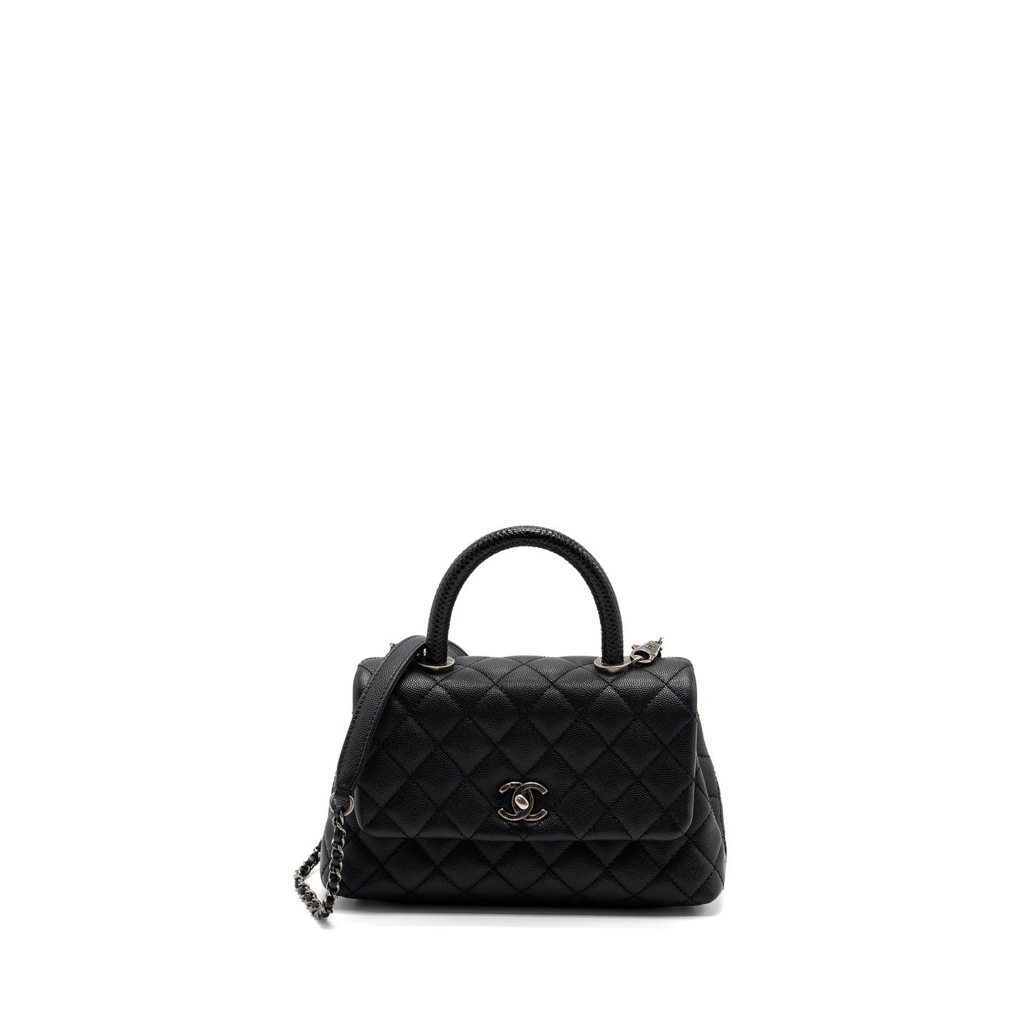 Chanel small coco handle caviar / lizard handle black ruthenium hardware
