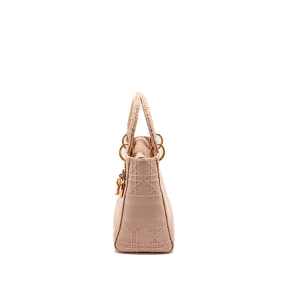 Dior Medium Lady D-Lite Purse Cannage Embroidery Rosewood Pink Hardware