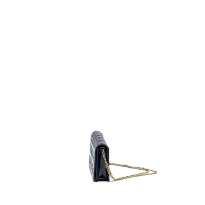 Dior Lady Dior Pouch with Chain patent dark blue