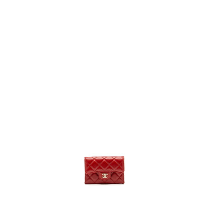 Chanel Flap Card Holder Lambskin Red SHW
