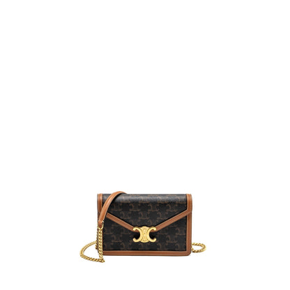 Luxury CELINE Wallet on Chain Margo Triomphe Canvas/Calfskin Tan