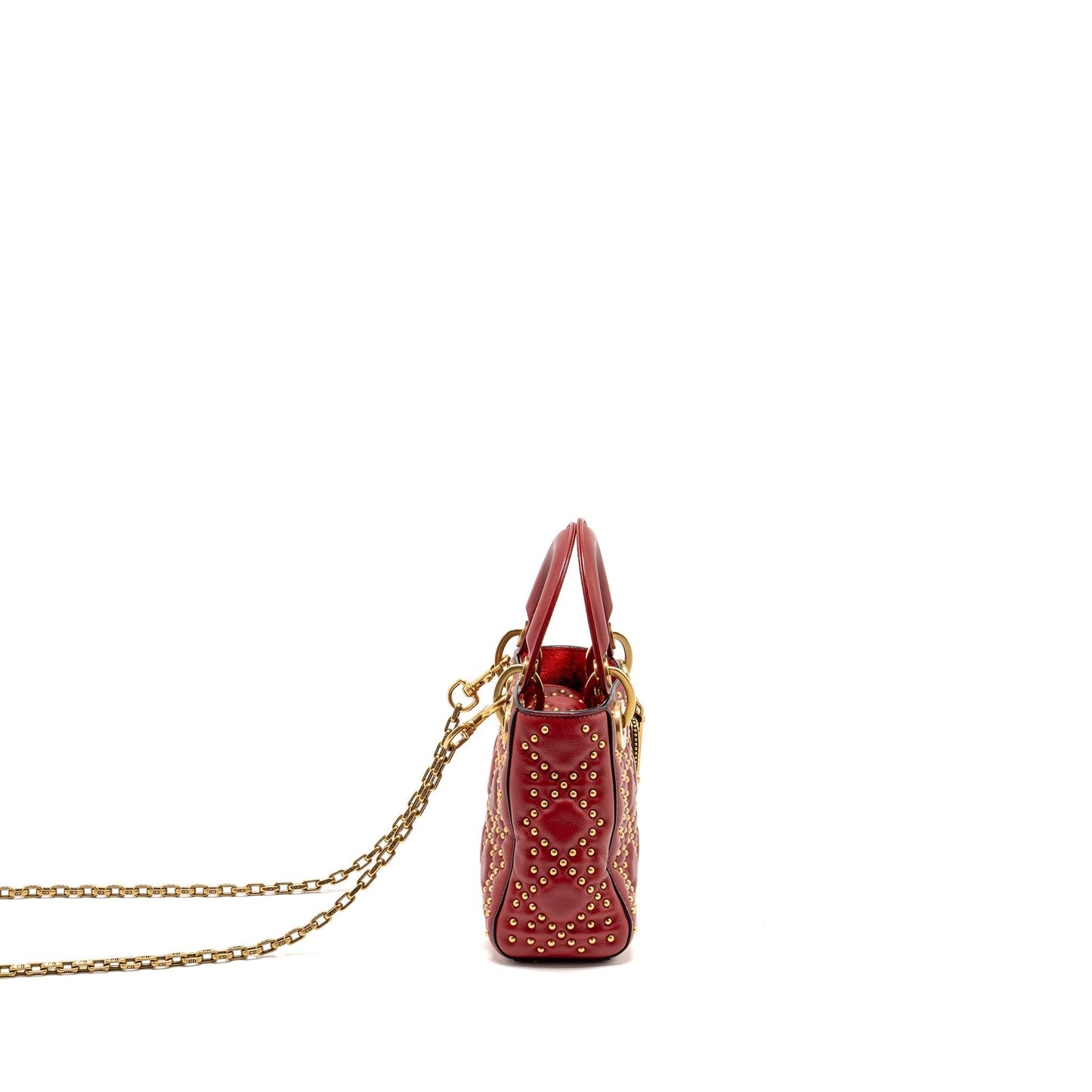 Dior Love Charm Mini Lady Dior Studded Lambskin Red