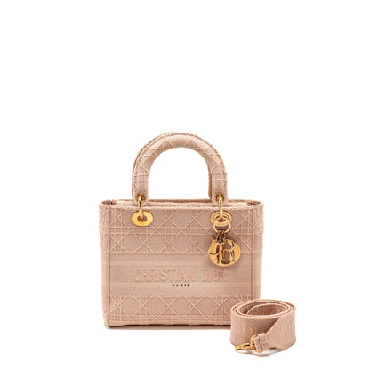 Dior Medium Lady D-Lite Purse Cannage Embroidery Rosewood Pink Hardware