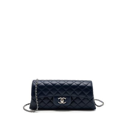 Chanel quilted long flap bag lambskin dark blue SHW