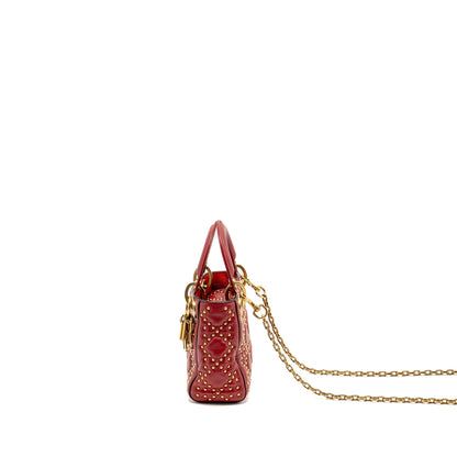 Dior Love Charm Mini Lady Dior Studded Lambskin Red