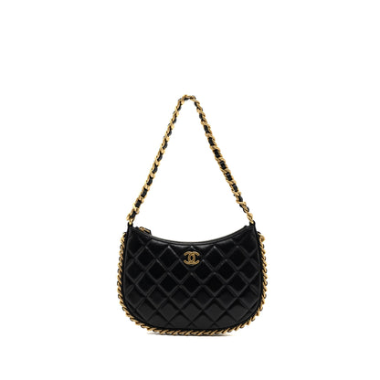 Chanel 23b Hobo Shoulder Bag Lambskin Black Brushed GHW(Microchip)