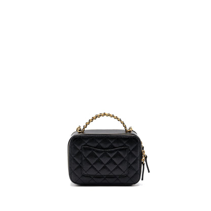 Chanel Letter top Handle Small vanity case caviar Black Brushed GHW(microchip)