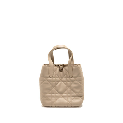 Dior Small Dior Toujours Vertical Tote Purse Macrocannage Calfskin Powder Beige