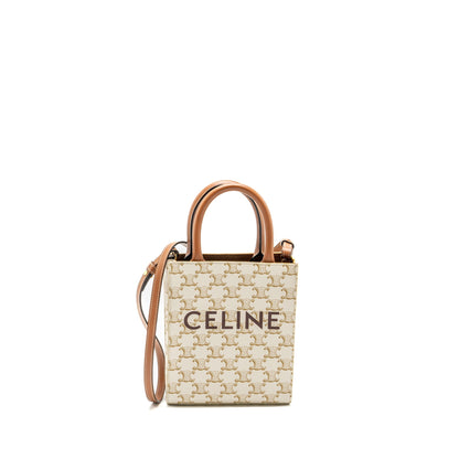 Celine Mini Vertical Cabas Triomphe Canvas/Calfskin white