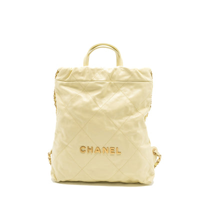Chanel 23P Small 22 Backpack Shiny Calfskin Light Yellow Brushed GHW(Microchip)