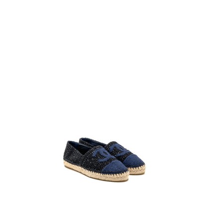 Chanel Size 37 Espadrilles Tweed/Cotton Dark Blue/Black/Multicolour