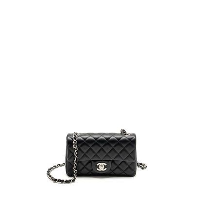 Chanel Mini Rectangular Flap Bag Lambskin Black SHW (microchip)