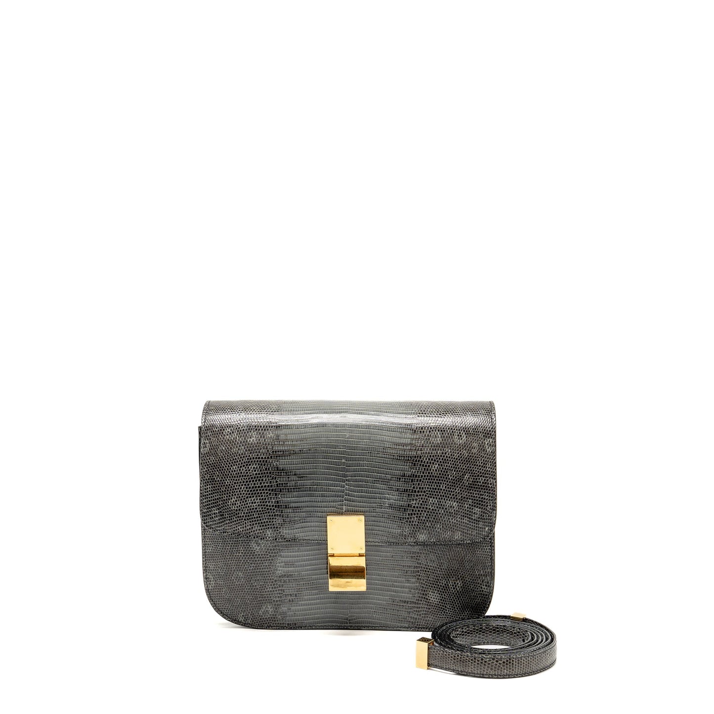 Luxury CELINE Medium Classic Box Bag Lizard Grey GHW