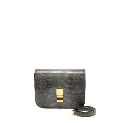 Luxury CELINE Medium Classic Box Bag Lizard Grey GHW