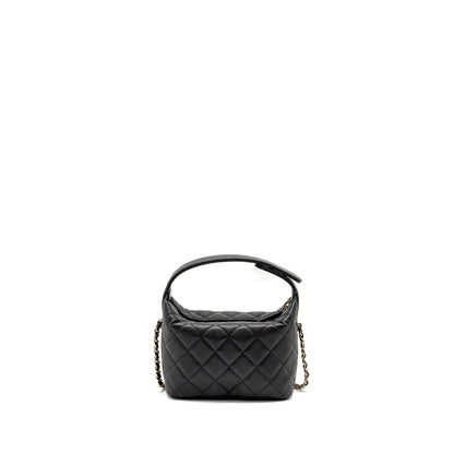 Chanel Quilted Hobo Bag with Chain Caviar Black LGHW (Microchip)