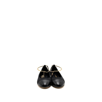 Chanel Size 37 Ballerinas Shoes Canvas/Leather Black LGHW