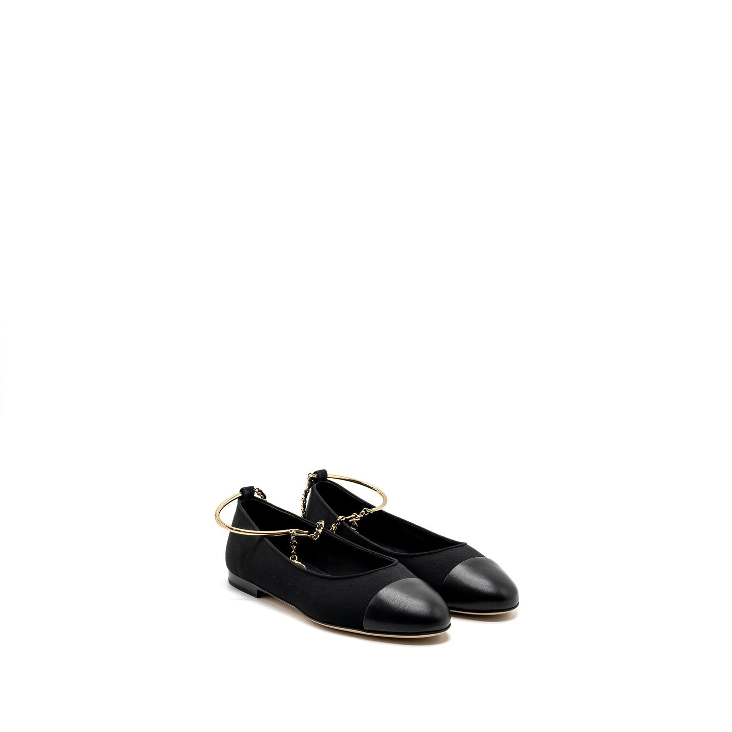 Chanel Size 37 Ballerinas Shoes Canvas/Leather Black LGHW