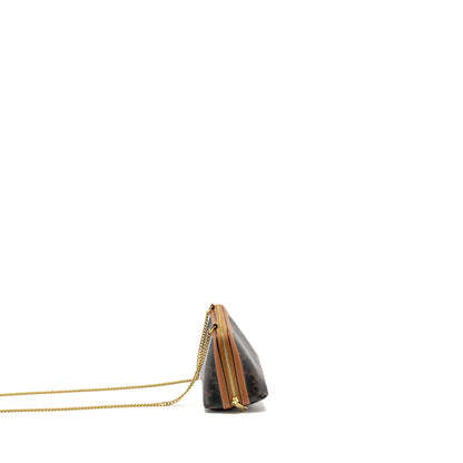 Celine Clutch With Chain in Triomphe Canvas / Lambskin Tan