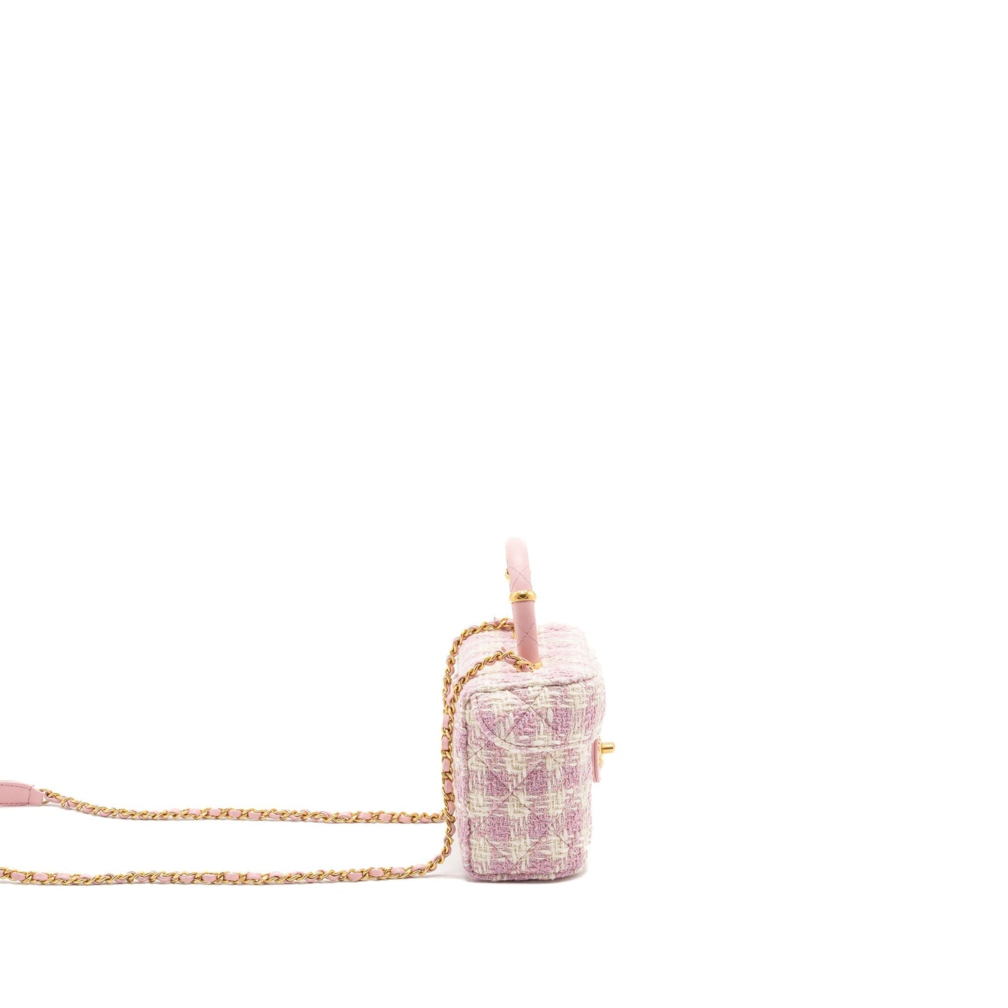 Chanel 23s Top Handle Small Vanity Case With Chain Tweed/lambskin Pink Brushed GHW(Microchip)