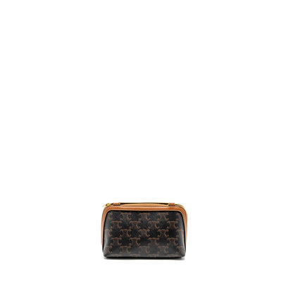 Celine Clutch With Chain in Triomphe Canvas / Lambskin Tan