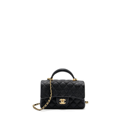 Chanel top handle mini rectangular flap bag caviar black GHW