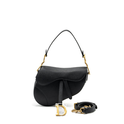 Dior Medium Saddle Purse with Strap Calfskin Black