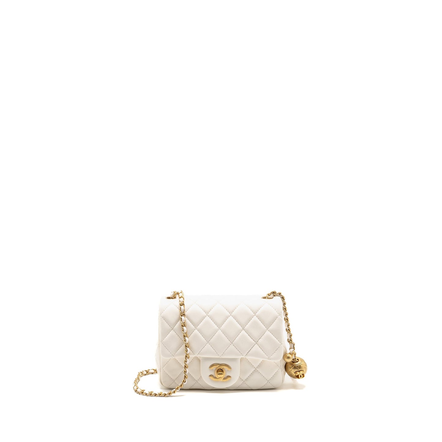 Chanel Pearl Crush Mini Square Flap Bag Lambskin White GHW (Microchip)