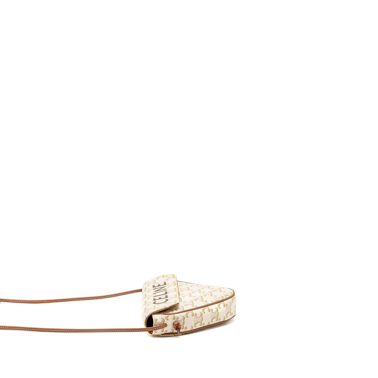 Luxury CELINE Triangle Shoulder Bag Triomphe Canvas White/Tan
