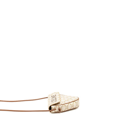 Luxury CELINE Triangle Shoulder Bag Triomphe Canvas White/Tan