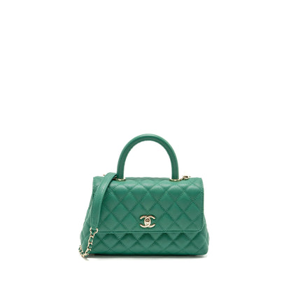 Chanel Small Coco handle caviar green LGHW (microchip)