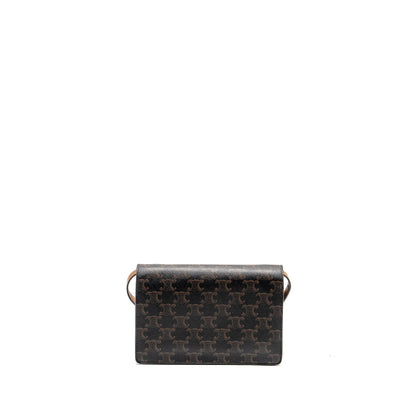 Luxury CELINE Wallet On Strap Triomphe Canvas /Smooth Lambskin Tan