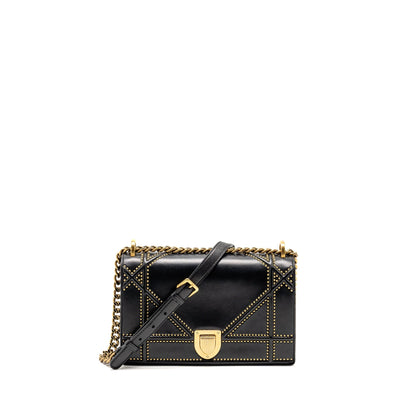 Dior Medium Studded Diorama Lambskin Black