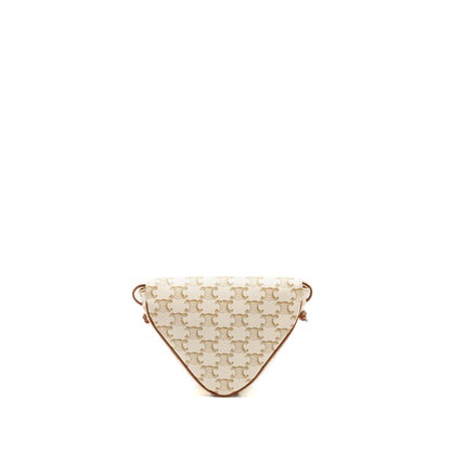 Luxury CELINE Triangle Shoulder Bag Triomphe Canvas White/Tan