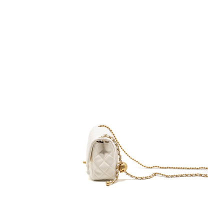 Chanel Pearl Crush Mini Square Flap Bag Lambskin White GHW (Microchip)