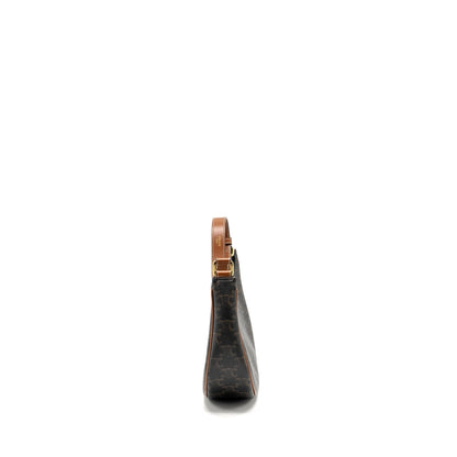 CELINE Purse Triomphe Canvas / Calfskin Brown